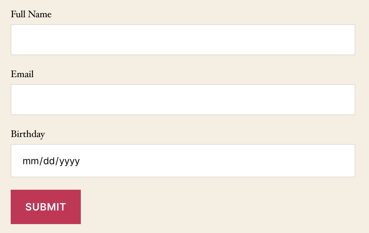 Mailchimp Birthday Form