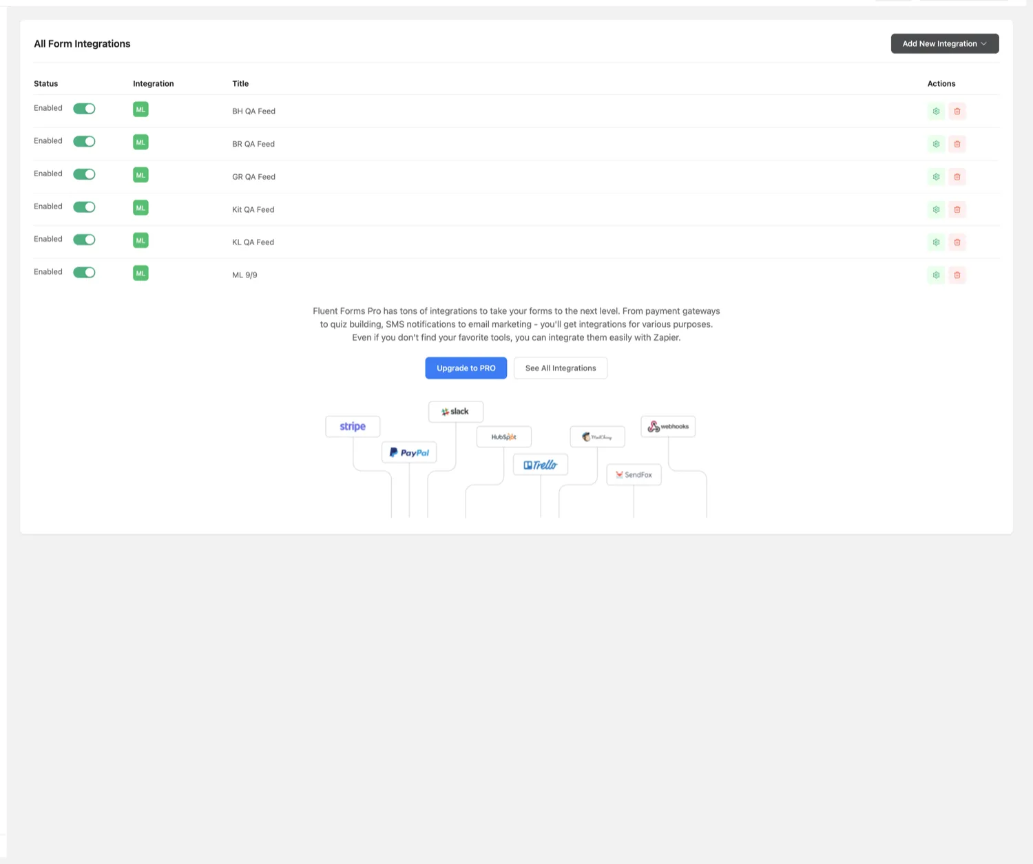 The form's integration feeds with the Beehiiv QA feed enabled.