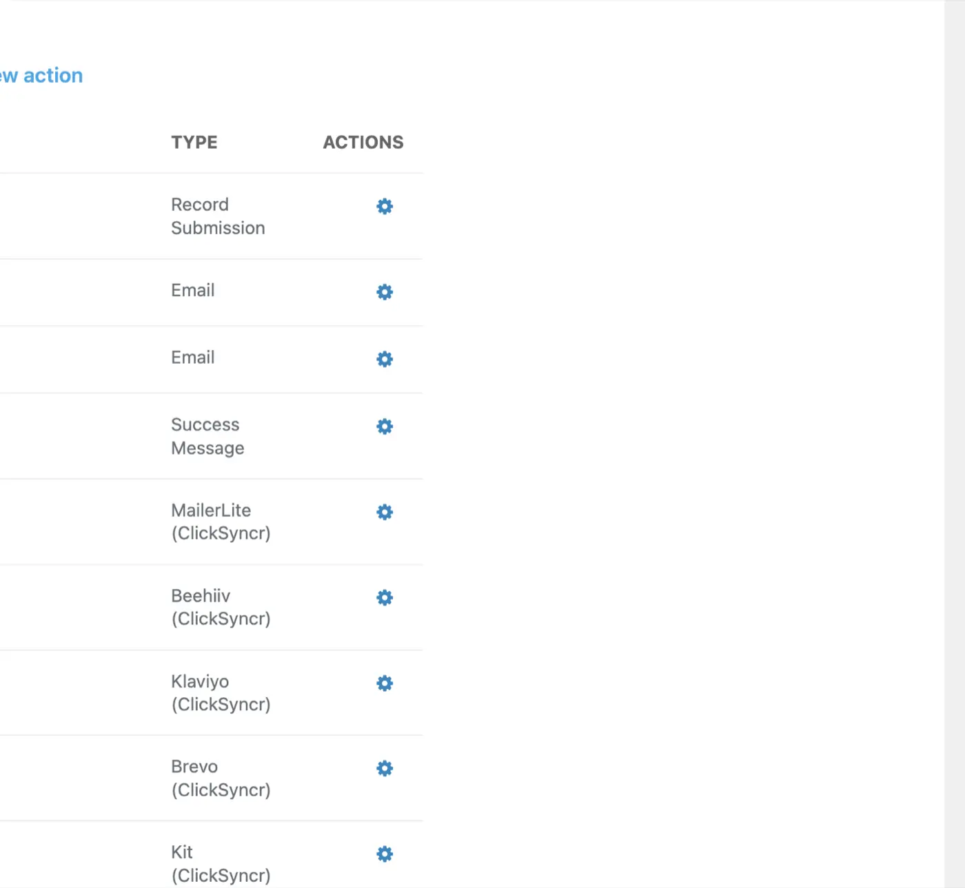The actions list with the EmailOctopus (ClickSyncr) action enabled.