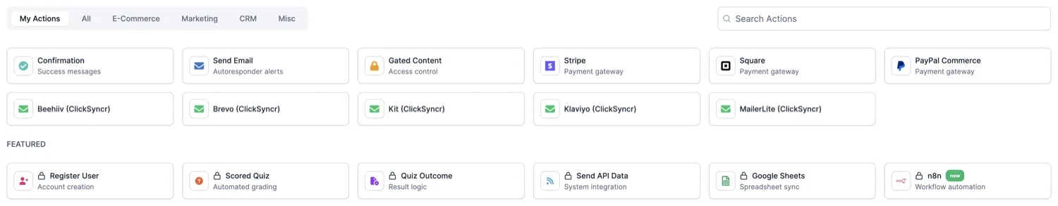 Adding the Kit action from the Actions & Notifications picker.