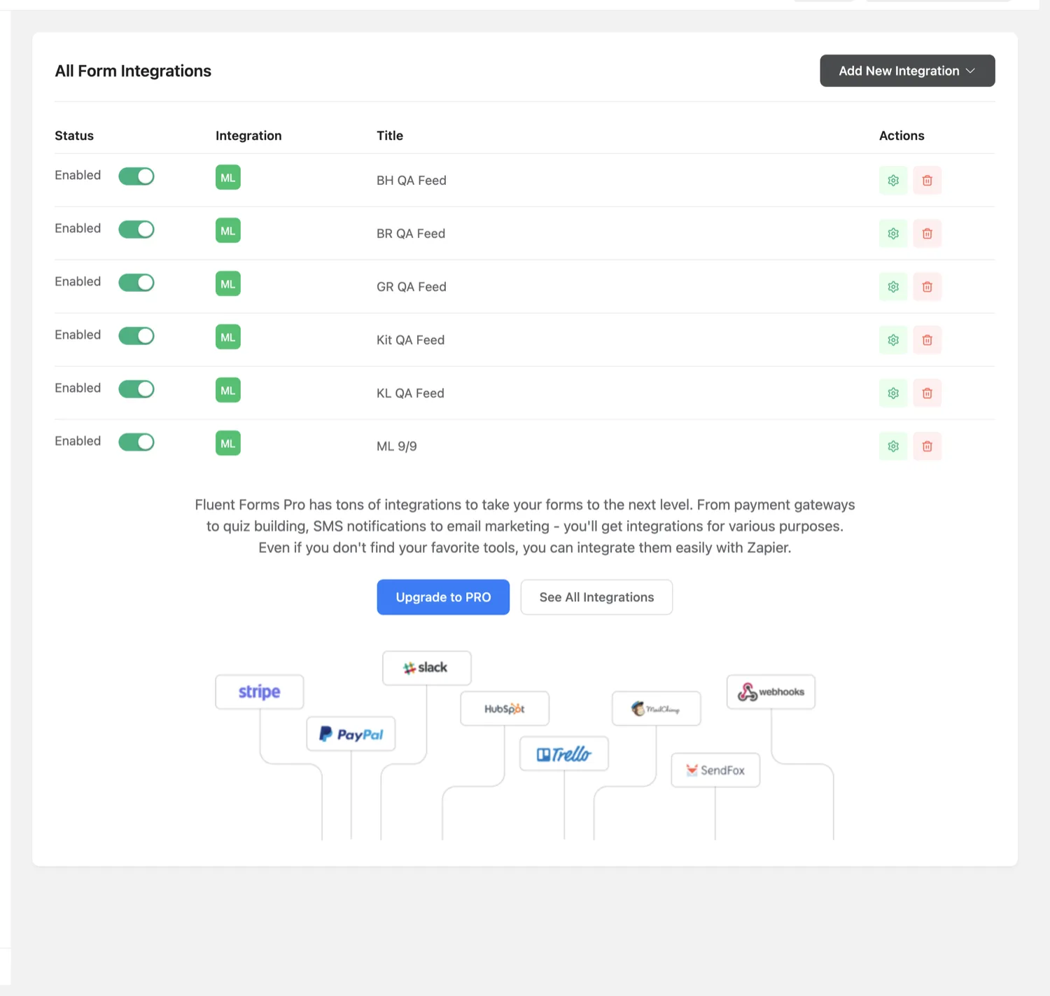 The form's integration feeds with the Klaviyo QA feed enabled.