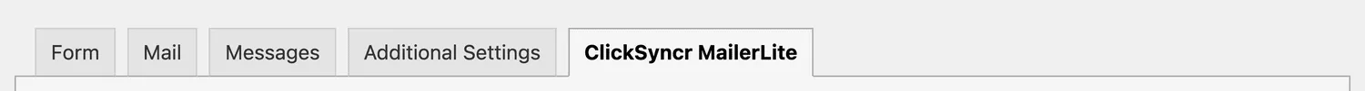 The ClickSyncr MailerLite tab, added to the Contact Form 7 editor.