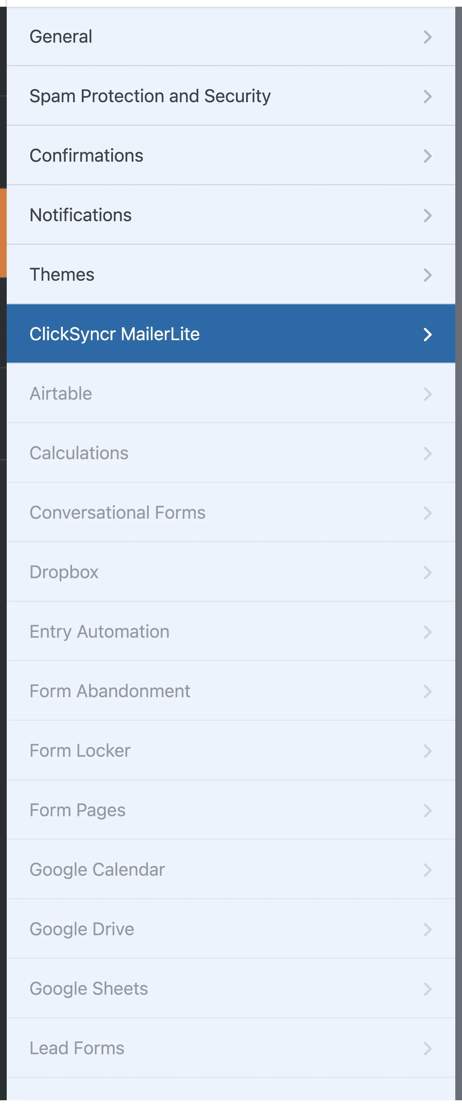 ClickSyncr MailerLite in the WPForms Settings sidebar.