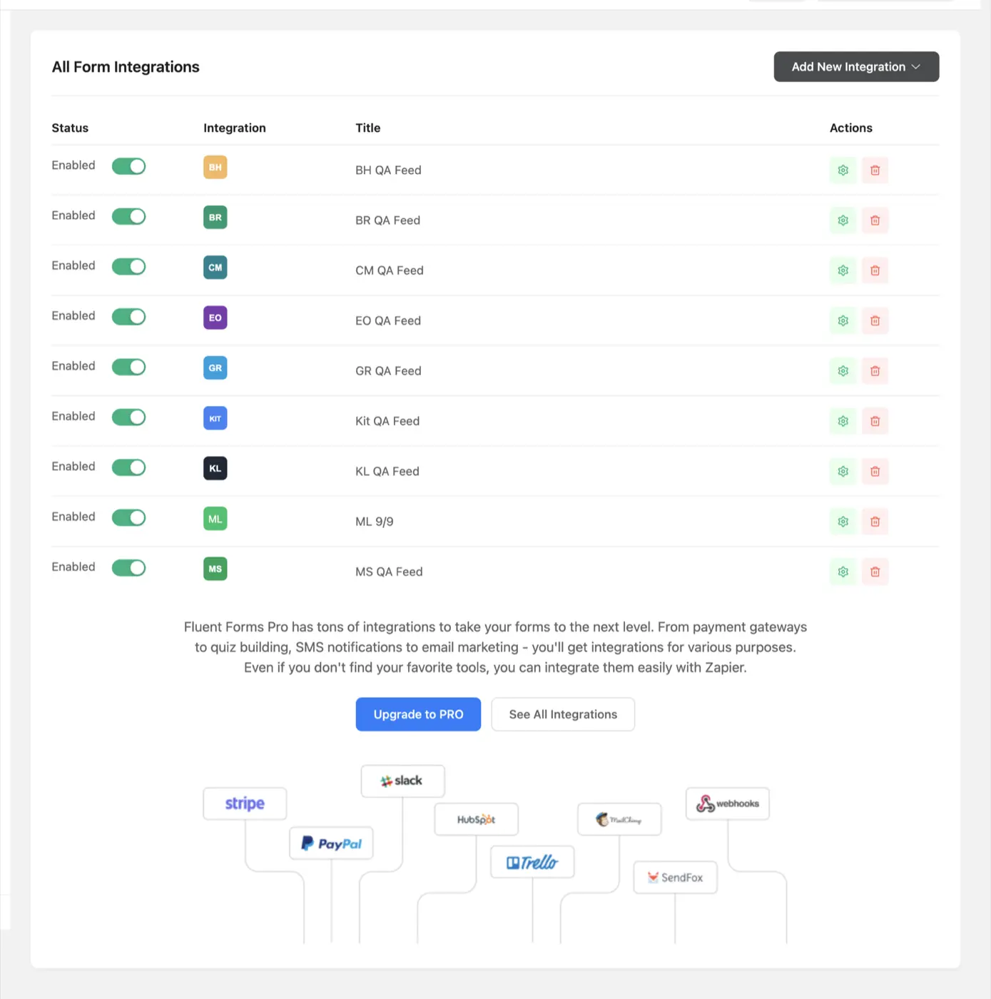 The form's integration feeds with the Moosend QA feed enabled.